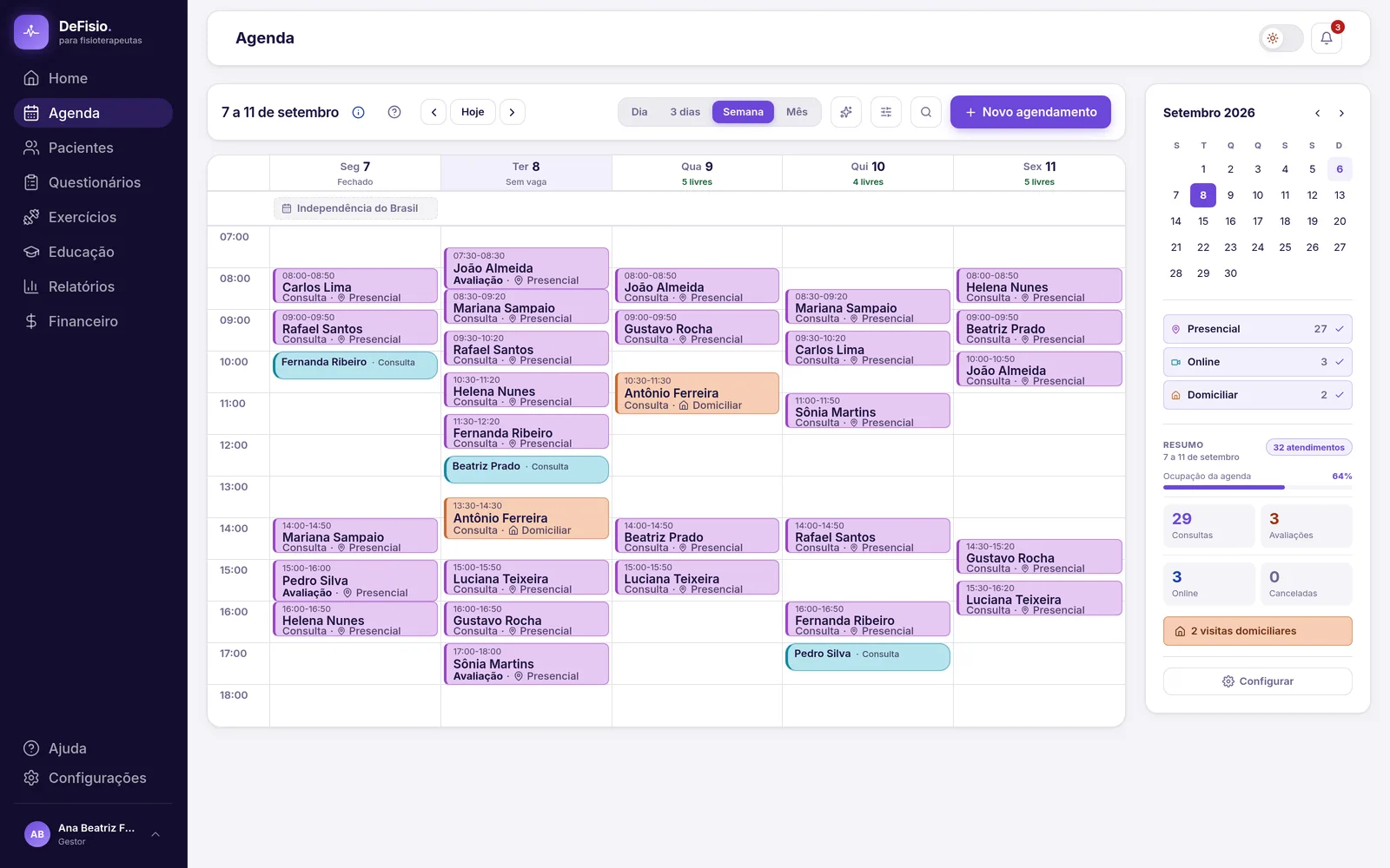 Agenda no modo Semana
