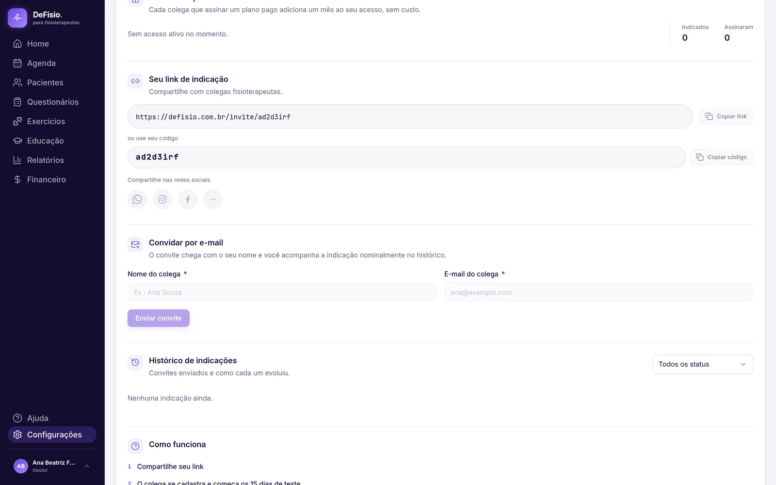 Cartão de convite por e-mail com nome e e-mail do colega