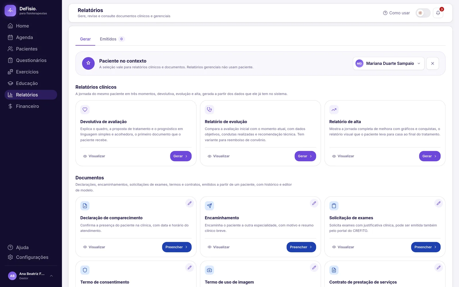 Cards da devolutiva, do relatório de evolução e do relatório de alta